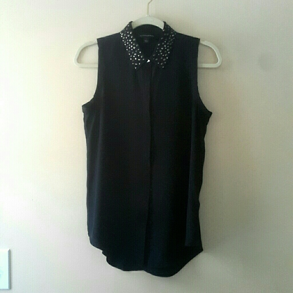 Rock & Republic Sleeveless Studded Black Top